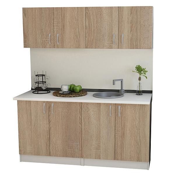 Set Bucatarie START 04 160cm - Fronturi: PAL Sonoma 04 - Blat: Alb Perlat - Manere: Satin