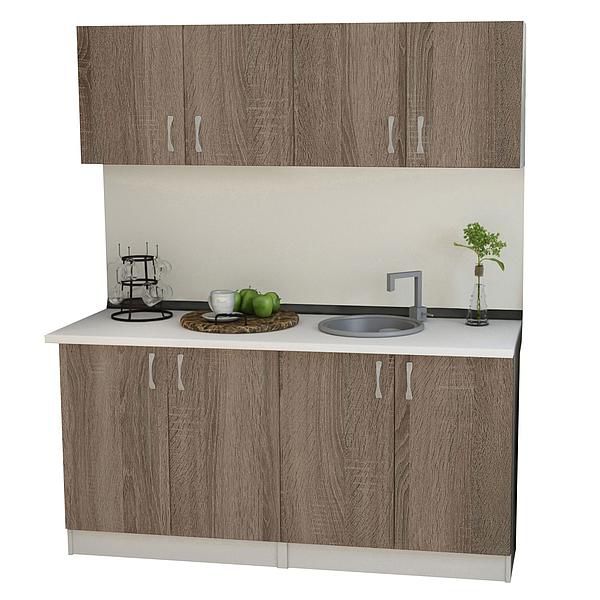 Set Bucatarie START 04 160cm - Fronturi: PAL Sonoma Tabac - Blat: Alb Perlat - Manere: Satin