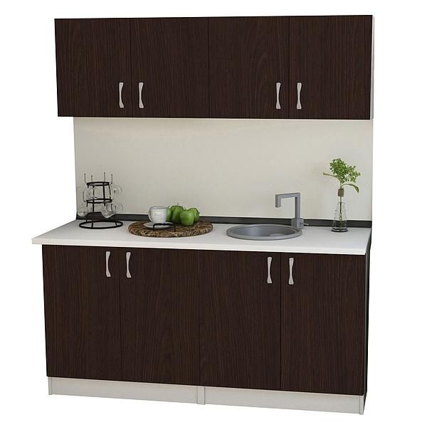 Set Bucatarie START 04 160cm - Fronturi: PAL Wenge - Blat: Alb Perlat - Manere: Satin