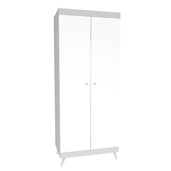 Dulap scandinav THOR 2 rafturi si bara de umerase 90x224x57 - Carcasa: PAL Gri piatra - Fronturi: PAL Alb 1