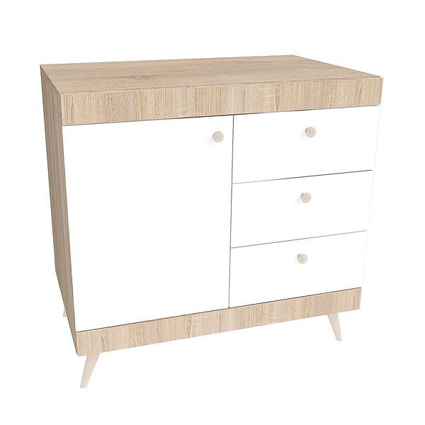Comoda scandinava THOR 3 sertare 90x85x43 - Carcasa: PAL Sonoma - Fete: PAL Alb 1