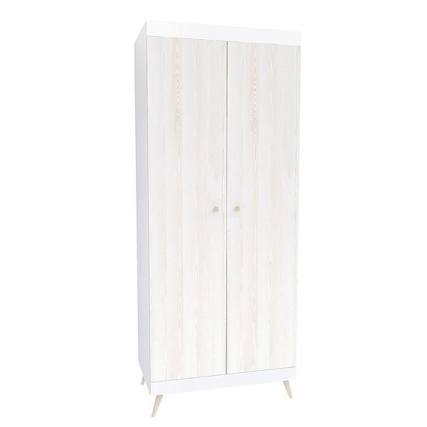Dulap scandinav THOR 2 rafturi si bara de umerase 90x224x57 - Carcasa: PAL Alb - Fete: PAL Pin Alb 08