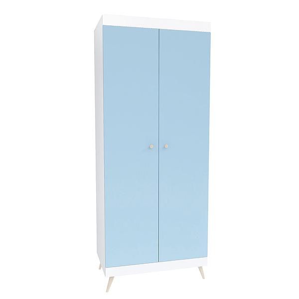 Dulap scandinav THOR 2 rafturi si bara de umerase 90x224x57 - Carcasa: PAL Alb - Fete: PAL Surf Blue