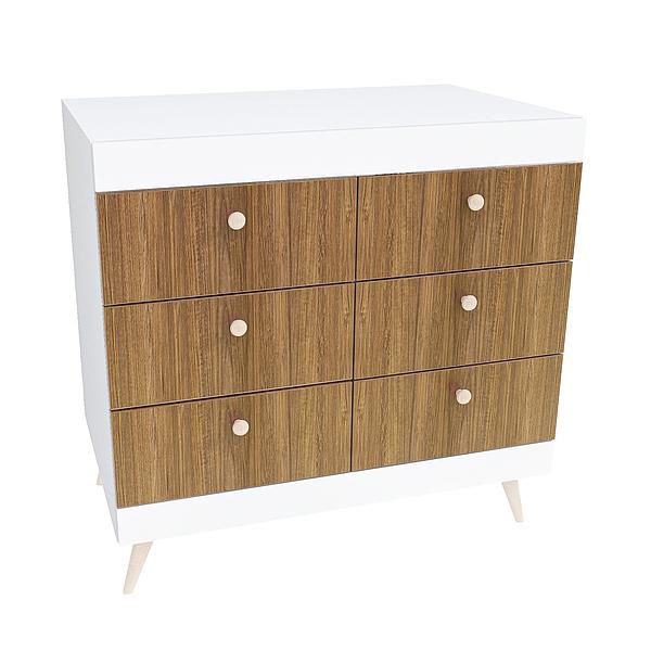 Comoda scandinava THOR 6 sertare 90x89x57 - Carcasa: PAL Alb - Fete: PAL Lemn Antichizat 08