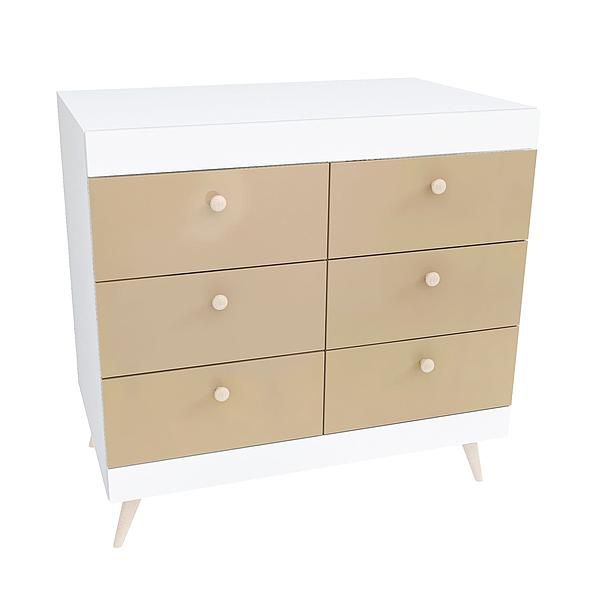 Comoda scandinava THOR 6 sertare 90x89x57 - Carcasa: PAL Alb - Fete: MDF Lucios Capucino