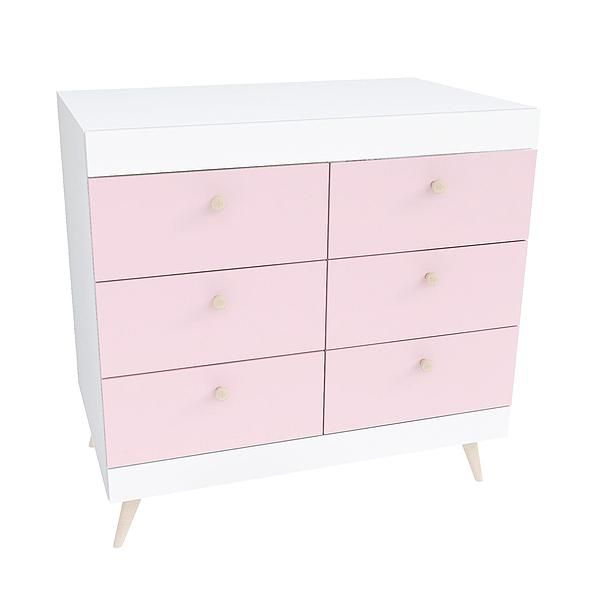 Comoda scandinava THOR 6 sertare 90x89x57 - Carcasa: PAL Alb - Fete: PAL Marshmallow 