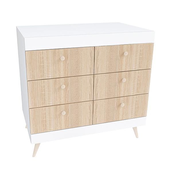Comoda scandinava THOR 6 sertare 90x89x57 - Carcasa: PAL Alb - Fete: PAL Sonoma 1