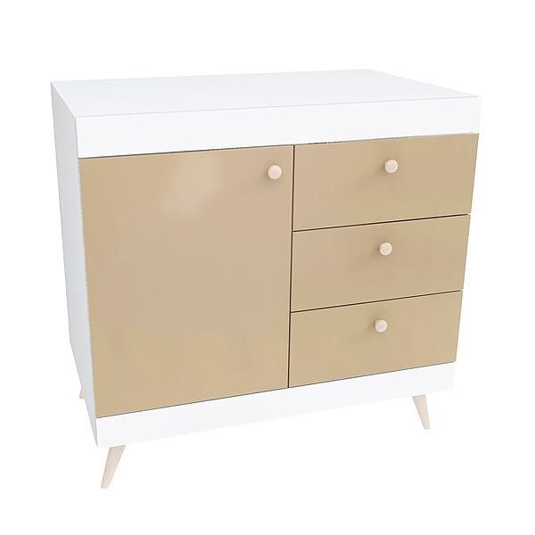 Comoda scandinava THOR 3 sertare 90x89x57 - Carcasa: PAL Alb - Fete: MDF Lucios Capucino