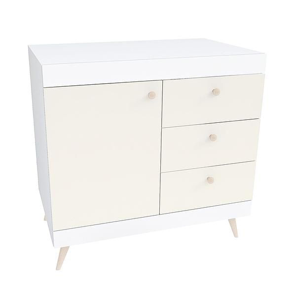 Comoda scandinava THOR 3 sertare 90x89x57 - Carcasa: PAL Alb - Fete: PAL Migdala 1