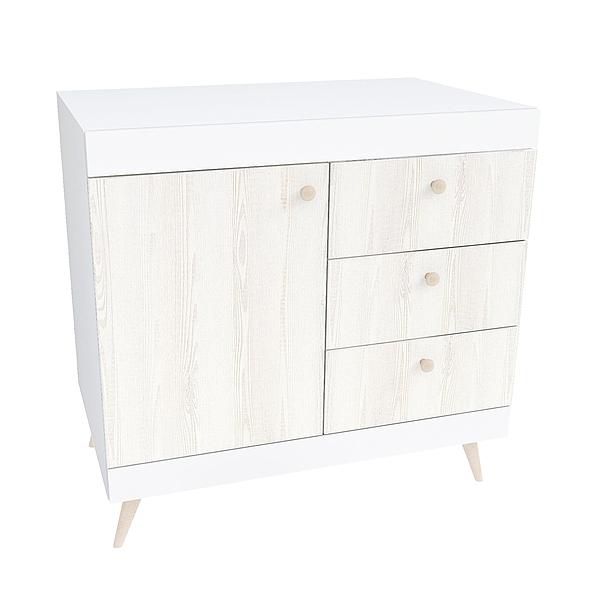 Comoda scandinava THOR 3 sertare 90x89x57 - Carcasa: PAL Alb - Fete: PAL Pin Alb 08