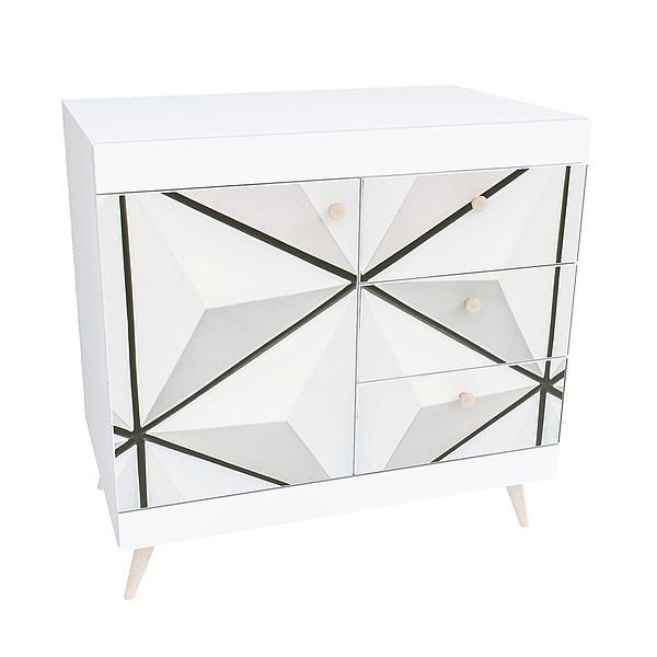 Comoda scandinava THOR 3 sertare 90x89x57 - Carcasa: PAL Alb - Fete: PAL Printat