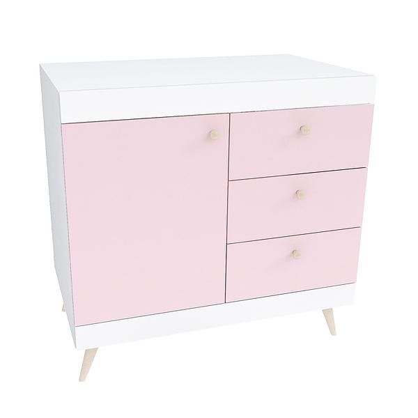 Comoda scandinava THOR 3 sertare 90x89x57 - Carcasa: PAL Alb - Fete: PAL Marshmallow 