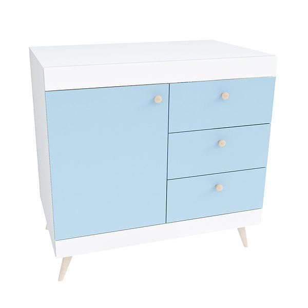 Comoda scandinava THOR 3 sertare 90x89x57 - Carcasa: PAL Alb - Fete: PAL Surf Blue