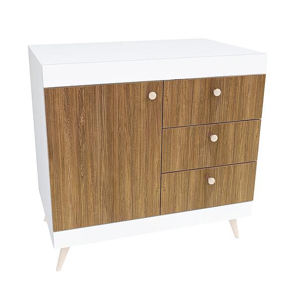 Comoda scandinava THOR 3 sertare 90x89x57 - Carcasa: PAL Alb - Fete: PAL Lemn Antichizat 08