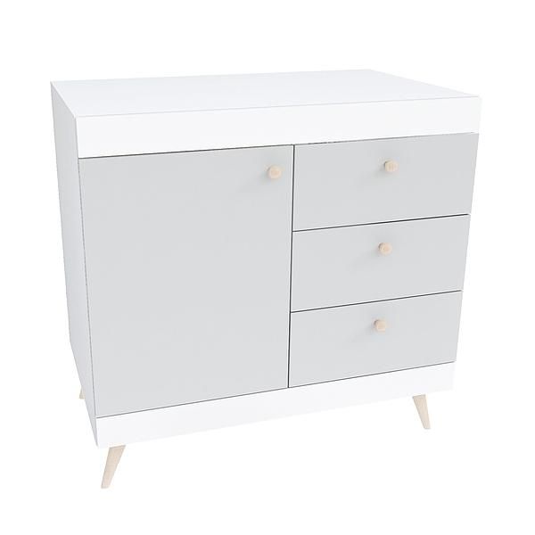 Comoda scandinava THOR 3 sertare 90x89x57 - Carcasa: PAL Alb - Fete: PAL Gri Piatra