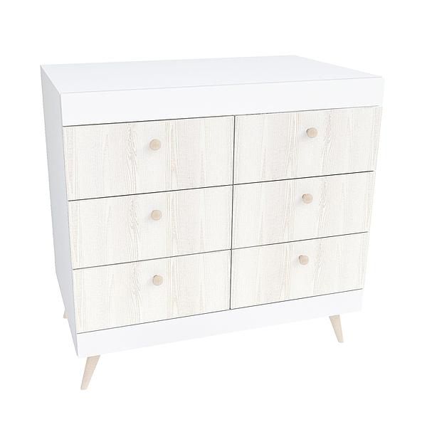 Comoda scandinava THOR 6 sertare 90x85x43 - Carcasa: PAL Alb - Fete: PAL Pin Alb 08