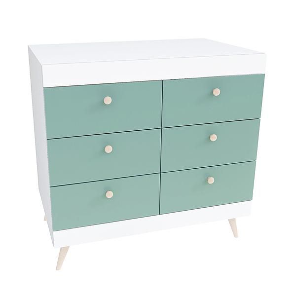 Comoda scandinava THOR 6 sertare 90x85x43 - Carcasa: PAL Alb - Fete: PAL Amurg