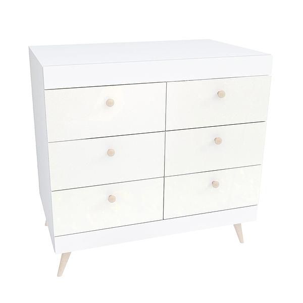 Comoda scandinava THOR 6 sertare 90x85x43 - Carcasa: PAL Alb - Fete: MDF Lucios Alb