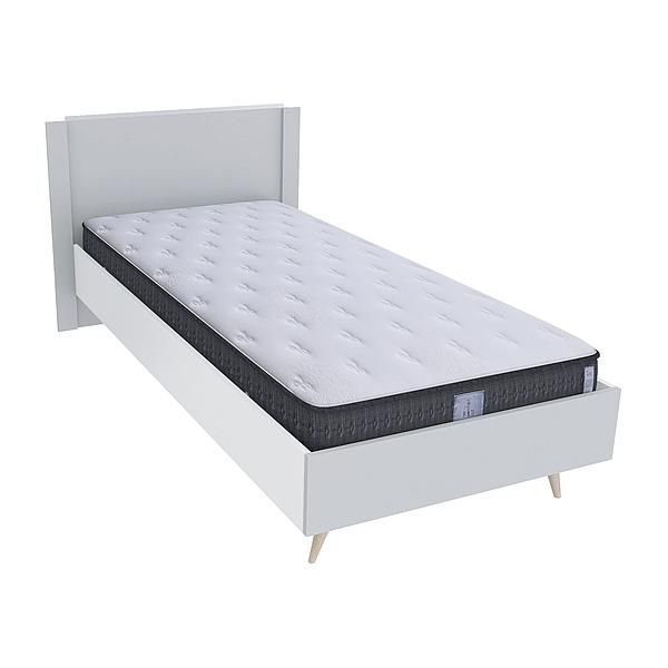 Pat single scandinav THOR 90x200 - Carcasa: PAL Alb - Fete: PAL Gri Piatra - Tablie: Netapitata