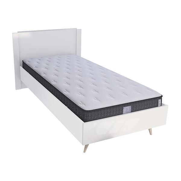 Pat single scandinav THOR 90x200 - Carcasa: PAL Alb - Fete: MDF Lucios Alb - Tablie: Netapitata