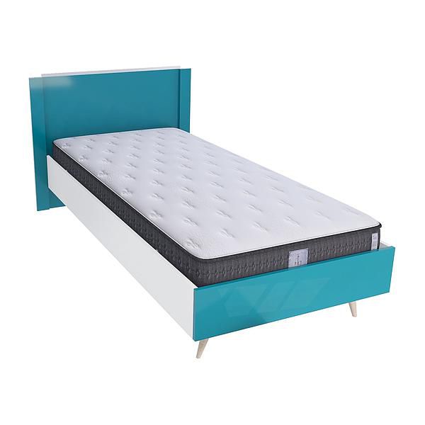 Pat single scandinav THOR 90x200 - Carcasa: PAL Alb - Fete: MDF Lucios Turcoaz - Tablie: Netapitata