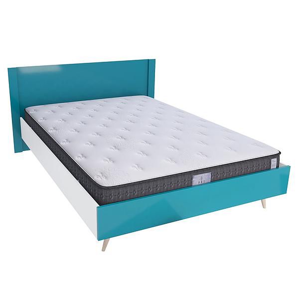 Pat dublu scandinav THOR 160x200 - Carcasa: PAL Alb - Fete: MDF Lucios Turcoaz - Tablie: Netapitata