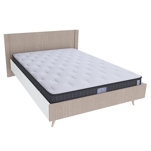 Pat dublu scandinav THOR 160x200 - Carcasa: PAL Alb - Fete: PAL Greige Tessea - Tablie: Netapitata