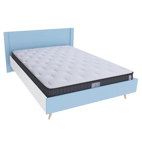 Pat dublu scandinav THOR 160x200 - Carcasa: PAL Alb - Fete: PAL Surf Blue - Tablie: Netapitata
