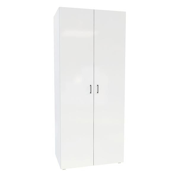 Dulap JUMBO 2 rafturi si bara de umerase 90x211x57 - Carcasa: PAL Alb - Fete: MDF Lucios Alb