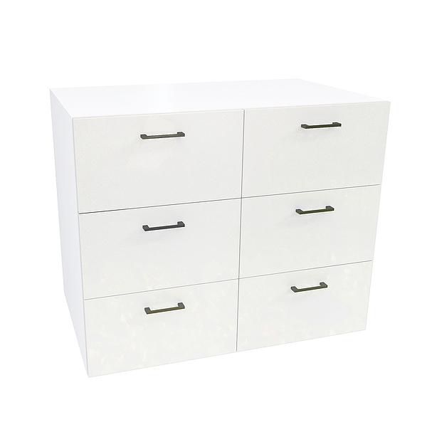 Comoda JUMBO 6 sertare 90x76x57 - Carcasa: PAL Alb - Fete: MDF Lucios Alb