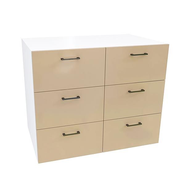 Comoda JUMBO 6 sertare 90x76x57 - Carcasa: PAL Alb - Fete: MDF Lucios Capucino