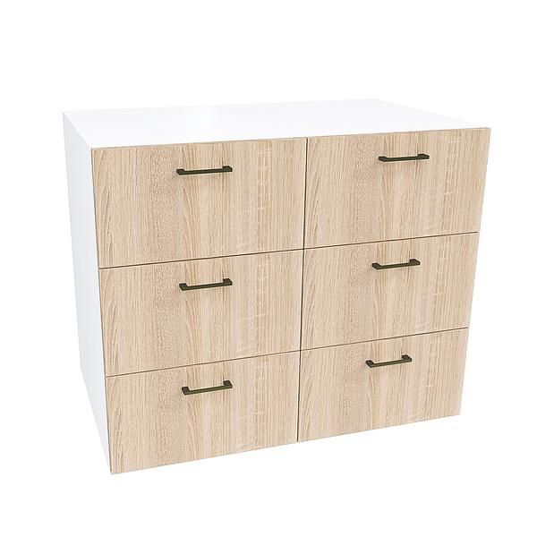 Comoda JUMBO 6 sertare 90x76x57 - Carcasa: PAL Alb - Fete: PAL Sonoma 1