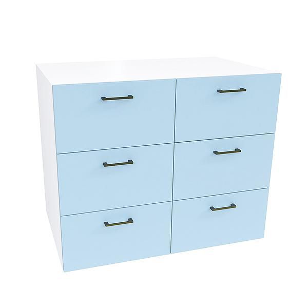 Comoda JUMBO 6 sertare 90x73x43 - Carcasa: PAL Alb - Fete: PAL Surf Blue