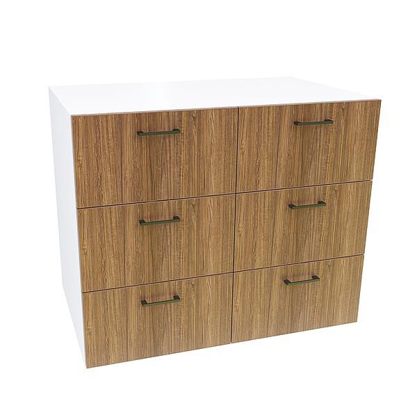 Comoda JUMBO 6 sertare 90x73x43 - Carcasa: PAL Alb - Fete: PAL Lemn Antichizat 08