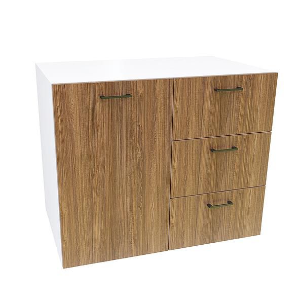 Comoda JUMBO 3 sertare 90x76x57 - Carcasa: PAL Alb - Fete: PAL Lemn Antichizat 08