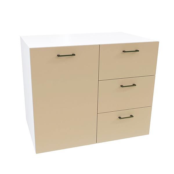 Comoda JUMBO 3 sertare 90x76x57 - Carcasa: PAL Alb - Fete: PAL Capucino 1