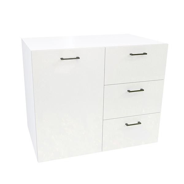 Comoda JUMBO 3 sertare 90x76x57 - Carcasa: PAL Alb - Fete: MDF Lucios Alb