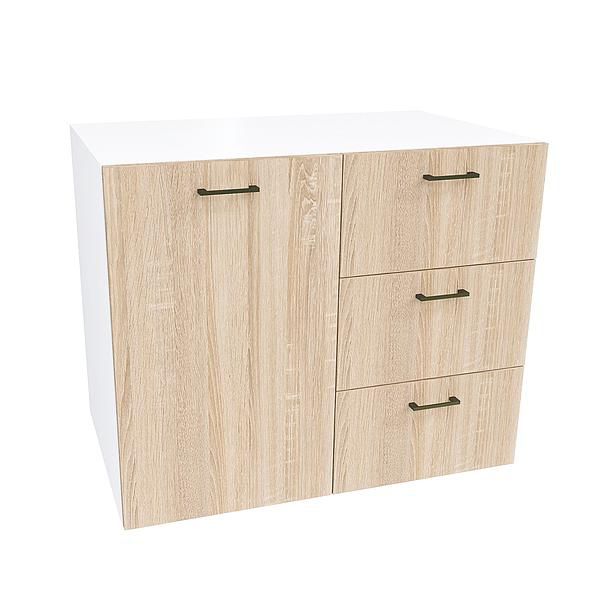 Comoda JUMBO 3 sertare 90x76x57 - Carcasa: PAL Alb - Fete: PAL Sonoma 1