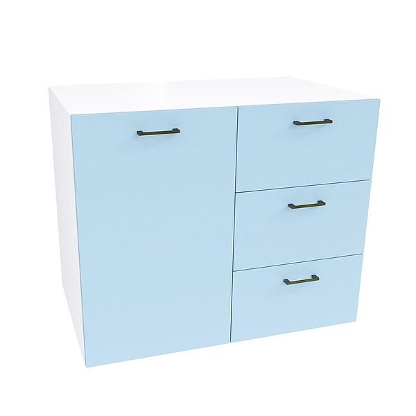 Comoda JUMBO 3 sertare 90x73x43 - Carcasa: PAL Alb - Fete: PAL Surf Blue