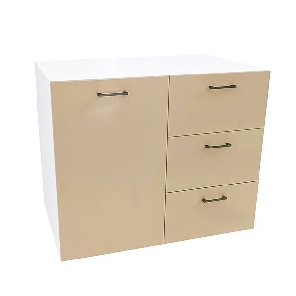 Comoda JUMBO 3 sertare 90x73x43 - Carcasa: PAL Alb - Fete: MDF Lucios Capucino