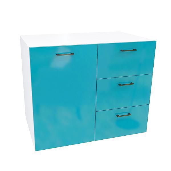 Comoda JUMBO 3 sertare 90x73x43 - Carcasa: PAL Alb - Fete: MDF Lucios Turcoaz