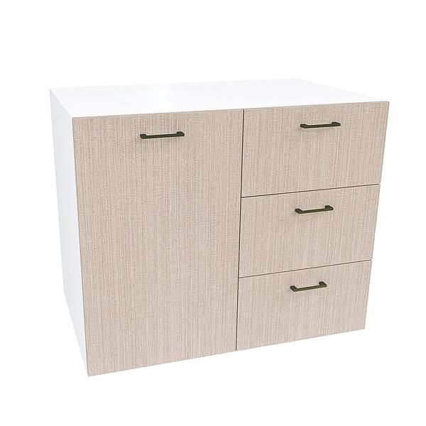 Comoda JUMBO 3 sertare 90x73x43 - Carcasa: PAL Alb - Fete: PAL Greige Tessea