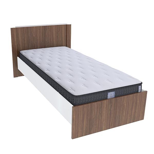 Pat single JUMBO 90x200 - Carcasa: PAL Alb - Fete: PAL Lemn Antichizat 08 - Tablie: Netapitata