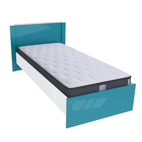 Pat single JUMBO 90x200 - Carcasa: PAL Alb - Fete: MDF Lucios Turcoaz - Tablie: Netapitata
