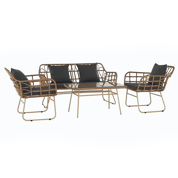 Set de grădină din 4 piese din ratan, natural / gri, TAJRO